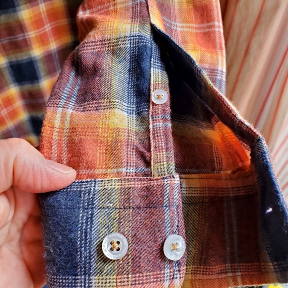 Scott Ellis Men's Orange & Blue Plaid Flannel Button Down Shirt size Med… - Picture 5 of 7